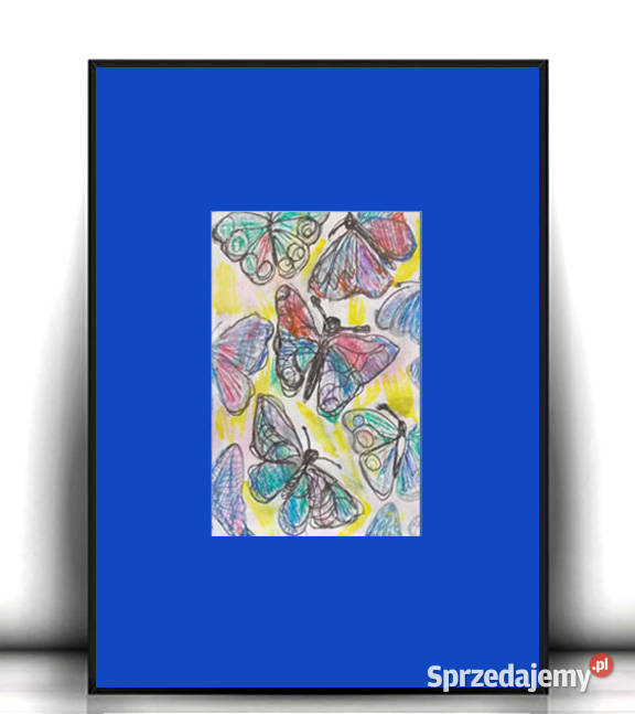 motylki plakat na ścianę granatowy rysunek A4 wielokolorowy Rzeszów
