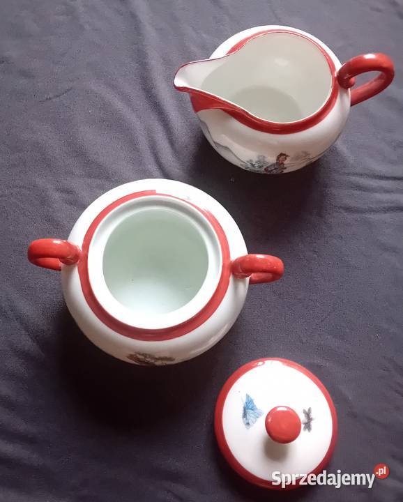 Zestaw cukiernica mlecznik porcelana styl Koźminek