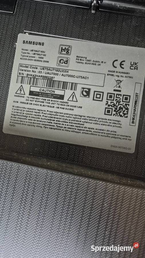 TV LED 75 SAMSUNG model UE75AU7192 Pszów sprzedam