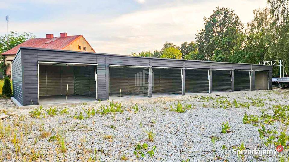 Rząd garaży 24x55m 7x brama uchylna antyracyt 132m2 Przasnysz