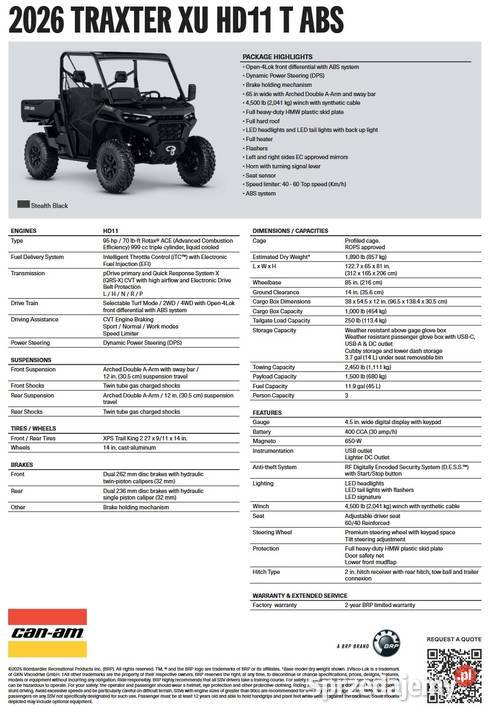 CanAm Traxter XU T ABS HD11 Stealth Black 7NTB małopolskie Nowy Sącz sprzedam