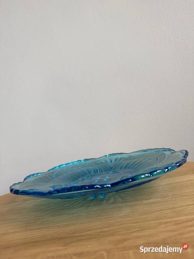 Talerz patera HSG Ząbkowice szkło turkus wzór Dąbie
