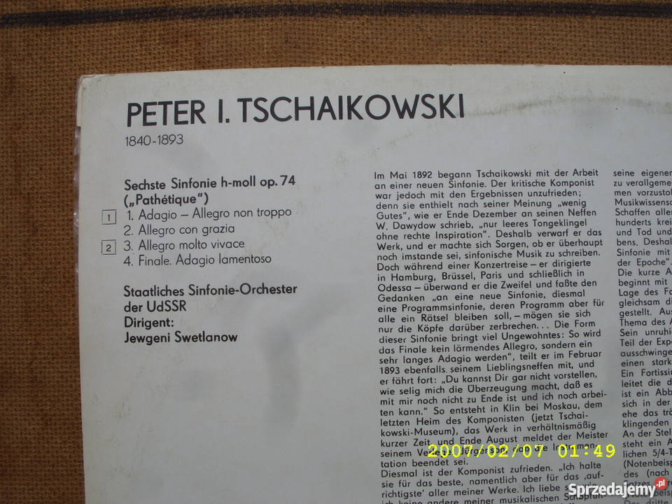 Klasyczna LP PITSCHAIKOWSKI SECHSTE SINFONIE Wołów