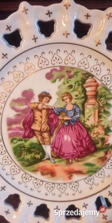 Talerz do powieszenia Sceny dworskie Sygnowany Gdańsk