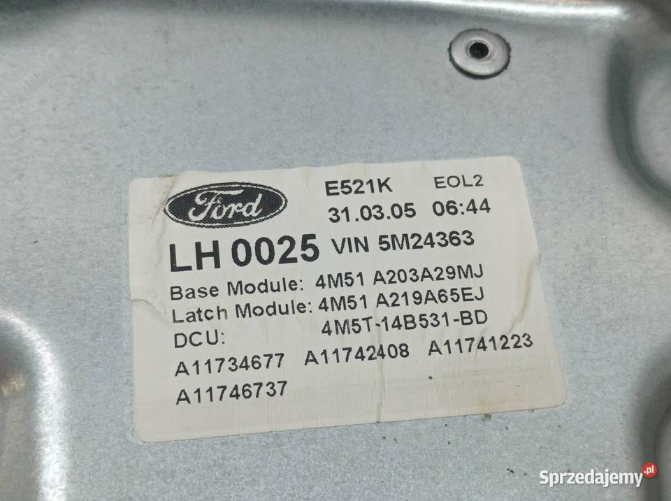 MECHANIZM SZYBY LEWY PRZÓD 4M51A203A29MJ Ford świętokrzyskie