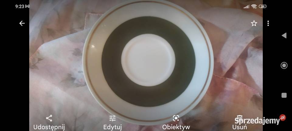 Duża stara filiżanka poczXX w zieleń róża