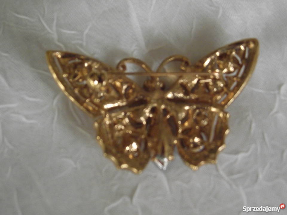 BOGATO ZŁOCONA BROSZA MOTYLA Z PIĘKNYMI wielkopolskie sprzedam