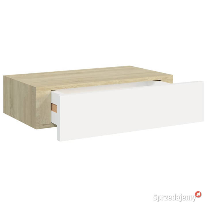 Półki ścienne z szufladą 2 dąb i biel 40x235x10 Warszawa