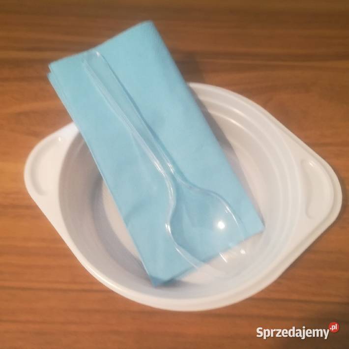 Zestaw jednorazowy talerz sztućce białe serwetka sprzedam