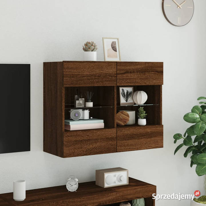 Ścienna szafka TV z LED brązowy dąb 785x30x605