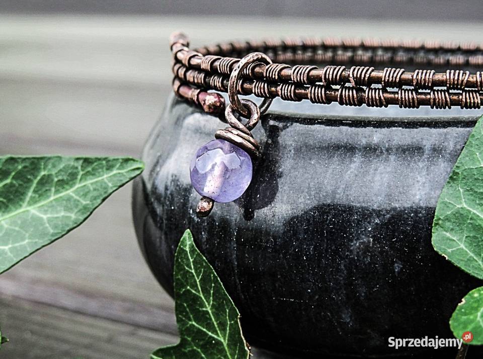 Miedziana bransoletka fioletowy jadeit Pozostałe