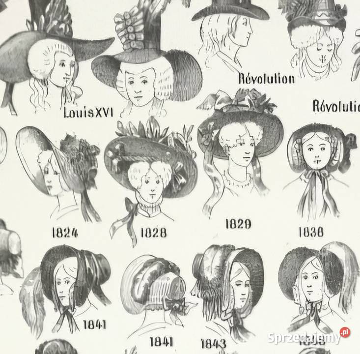 Ilustracja nakrycia głowy stara rycina stara