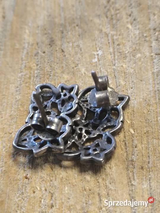 Stare srebrne kolczyki ażur kwiatek vintage Mysłowice