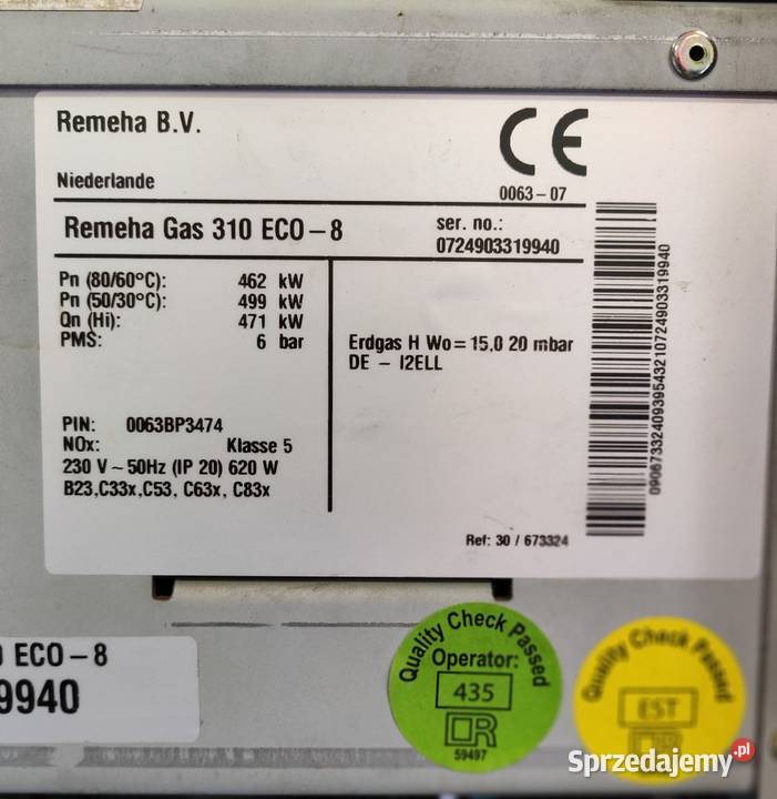 Kocioł kondensacyjny gazowy Remeha Gas 310 460kW Radomsko
