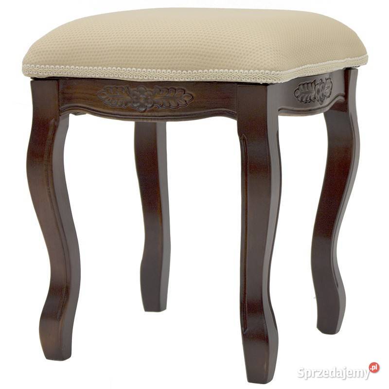 Drewniany stylowy taboret stołek pufa w kolorze mahoniu
