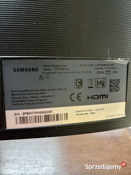 Monitor SAMSUNG C27F390FHR 27 1920x1080px 4 ms Elbląg