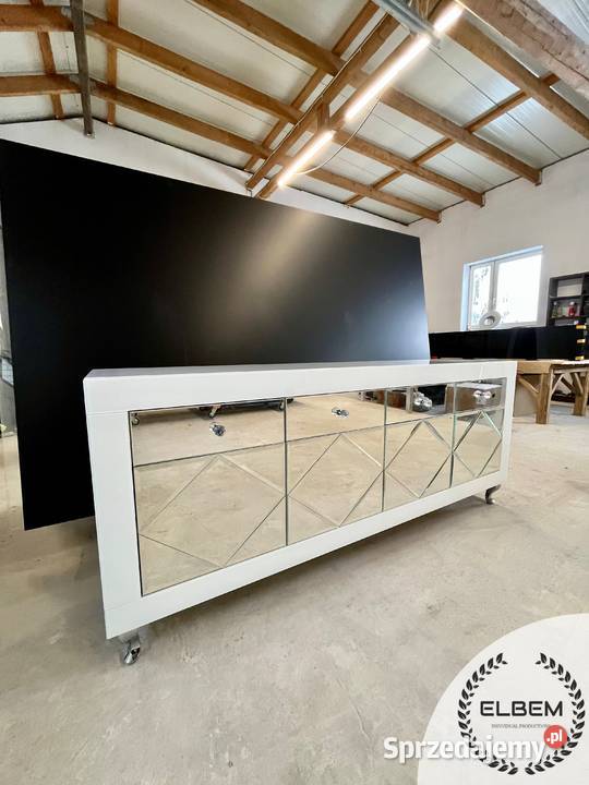 Szklana biała komoda w lustrzane romby w stylu 80cm Komody Warszawa