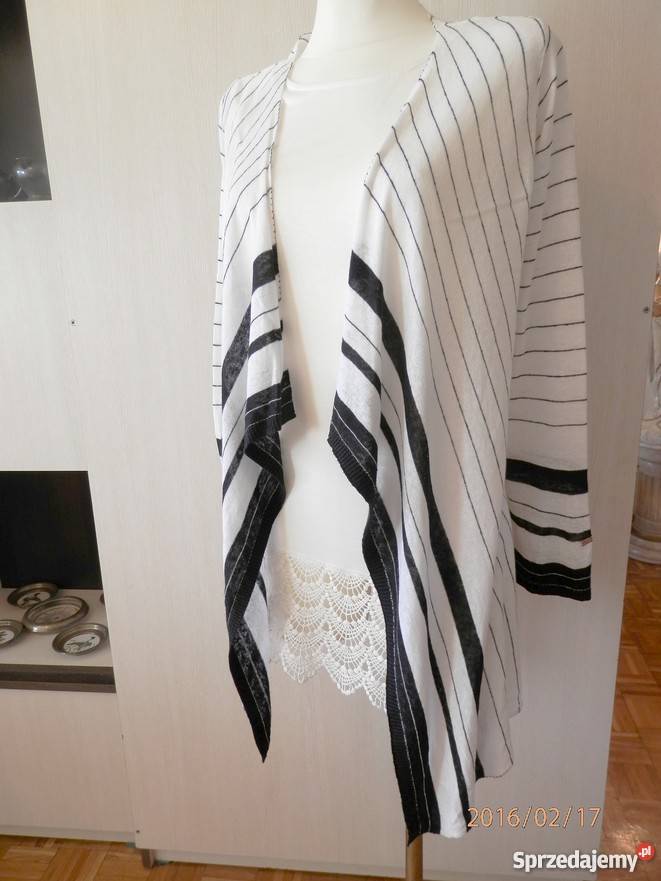 Blezer Narzutka Sweter Len Biała Granatowe Pasy Marynarki i żakiety Marynarki i żakiety Łomża