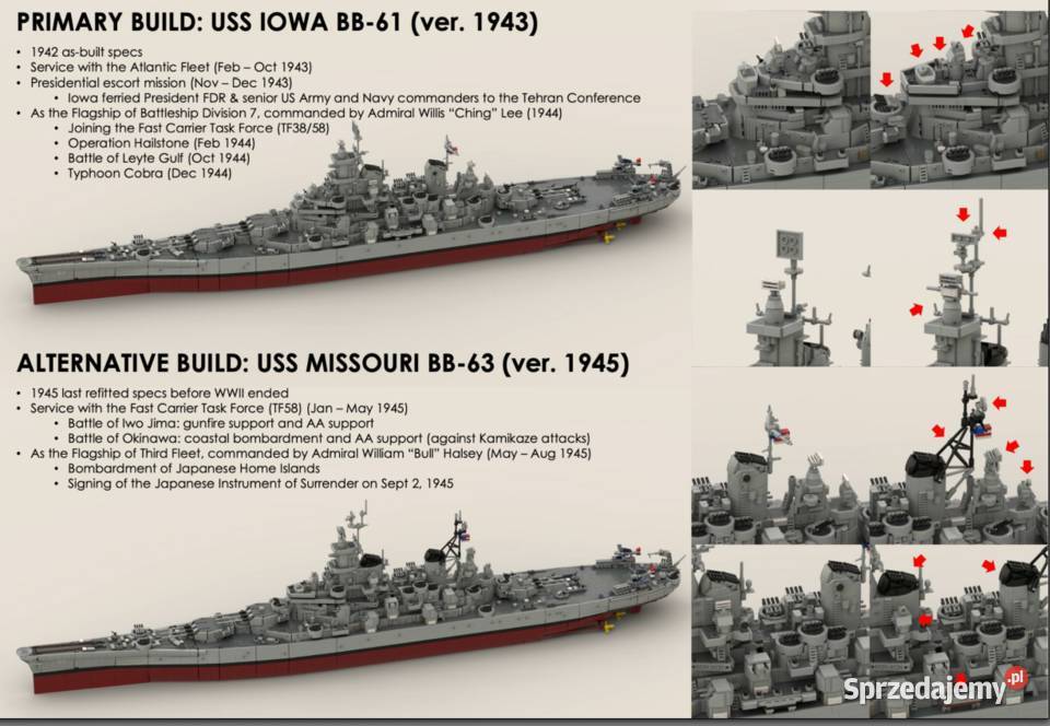 Pancernik Iowa z klocków lego skala 1200 Gigant mazowieckie Milanówek