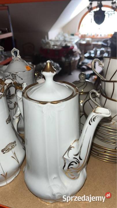 Dzbanek do kawy Bez sygnatury Biało złoty Gdańsk