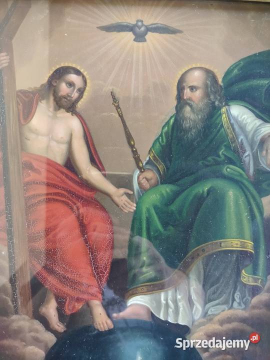 Trojca święta Olej na blasze XIX w stary obraz małopolskie