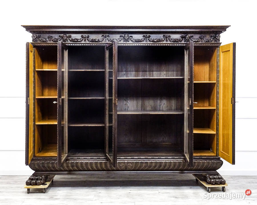 Antyk drewniana BIBLIOTEKA Dębowa Witryna Kalisz