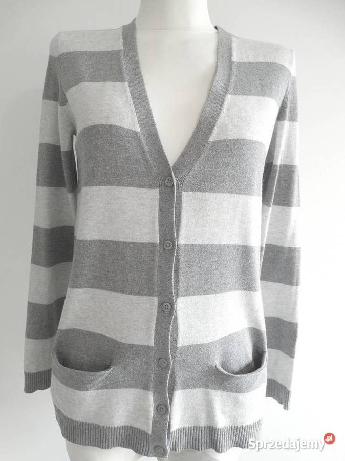 Sweter Kardigan Szary w Modne Paski Tommy Łomża