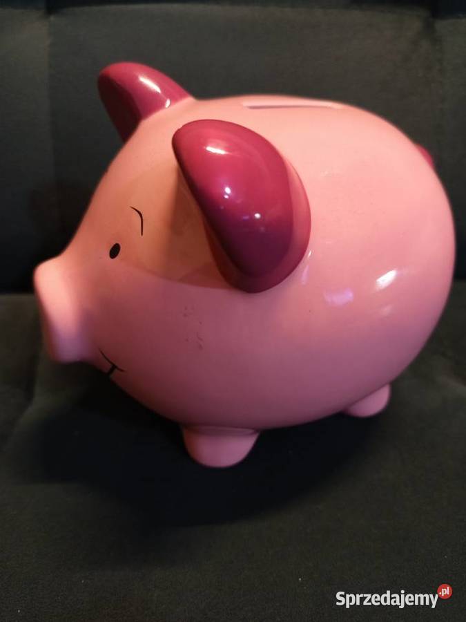 Urocz ceramiczna skarbonka różowej świnki gumową