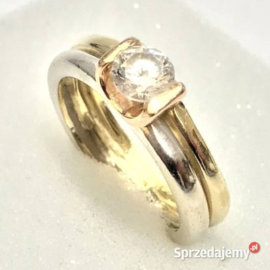 Złoty PIERŚCIONEK 14K trzy KOLORY złota KAMIEŃ Warszawa