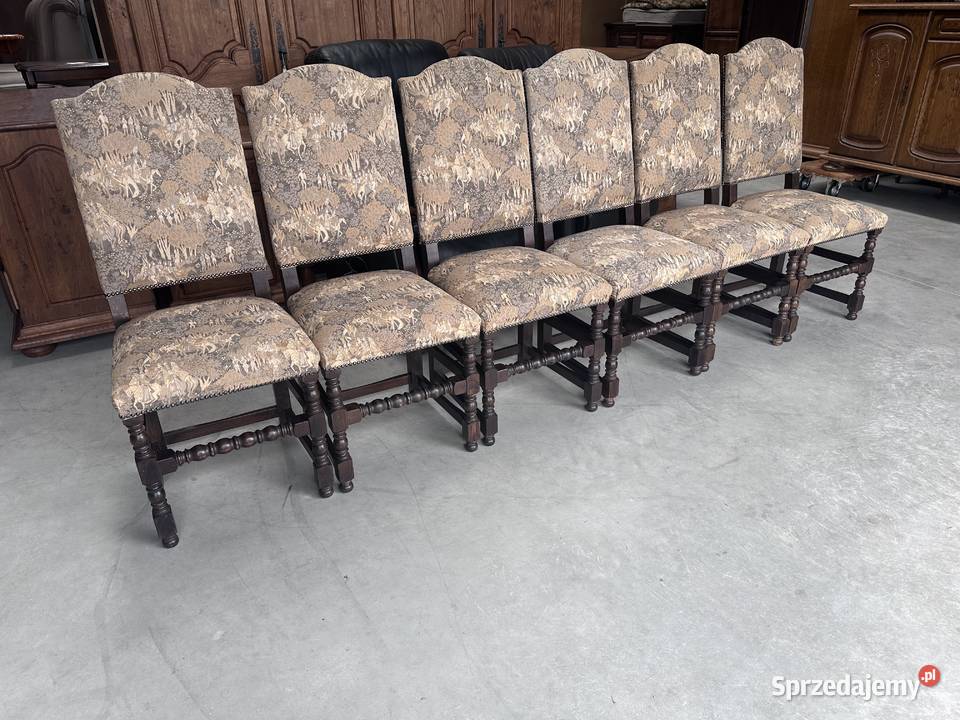 Piękne masywne dębowe krzesła w stylu Ludwika Krzesła wielkopolskie Sławoszewek