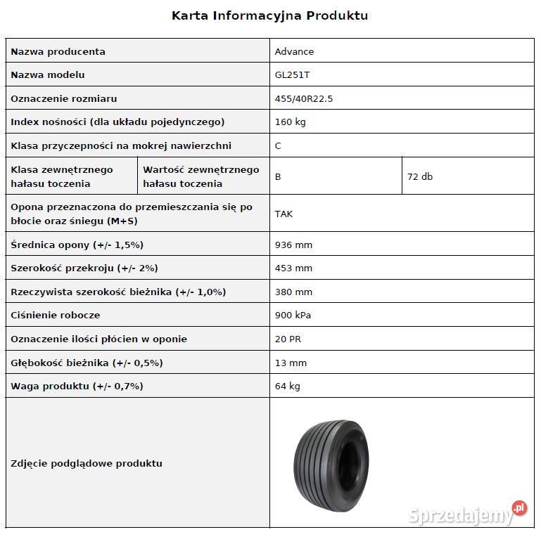 ADVANCE GL251T 45540 R225 Nowa opona naczepowa podkarpackie
