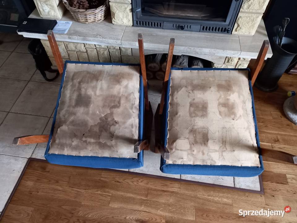Stare fotele na sprężynach patyczaki PRL vintage Rawicz