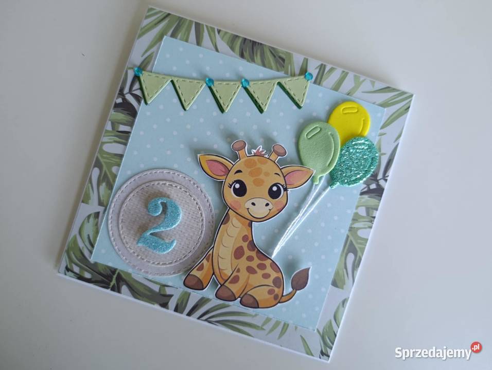 Kartka ręcznie robiona urodzinowa z żyrafką Łódź