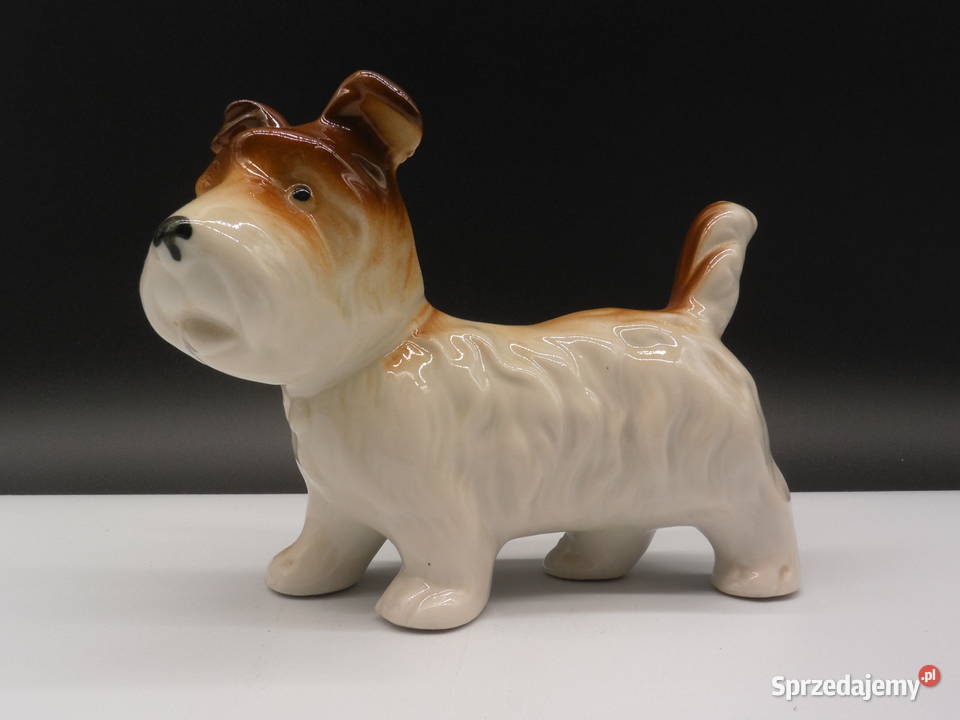 Stara figurka pies piesek porcelana sygn Foreign Raszków