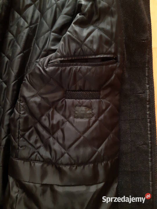 Męski Płaszcz Kaszmirowy Czarno Szara Jodełka Płaszcz zimowy Siechnice