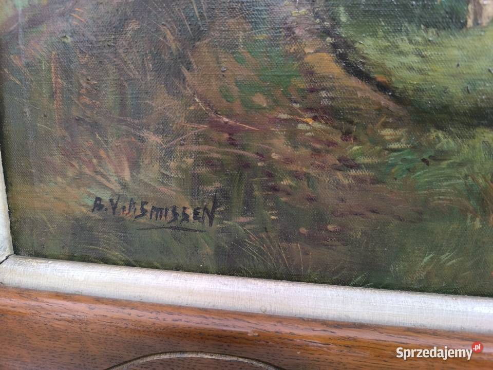 Piękny obraz olejny scena rodzajowa sygnowany Malarstwo Łódź