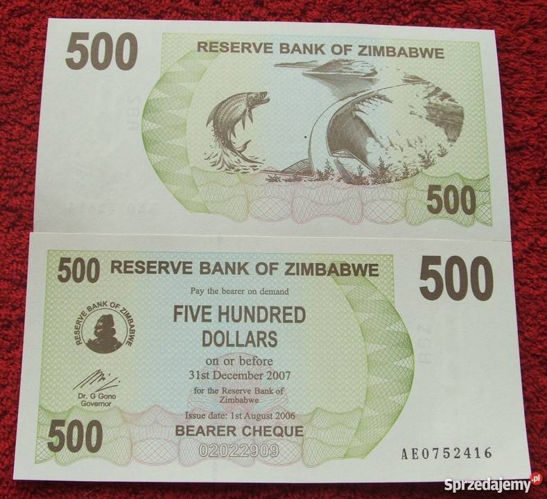 ZIMBABWE 500 DOLARÓW Kolekcjonerski Banknot 1 Katowice