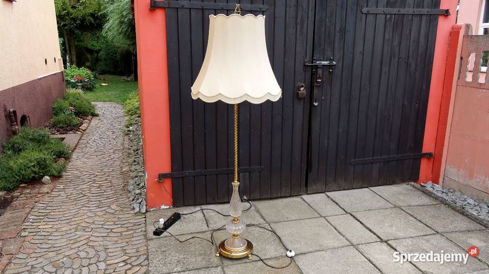 Unikatowa Stojąca Mosiężna Lampa z Kryształem Ziębice