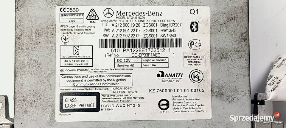 RADIO MERCDESBENZ W212 E350 A2129001926 Lipno