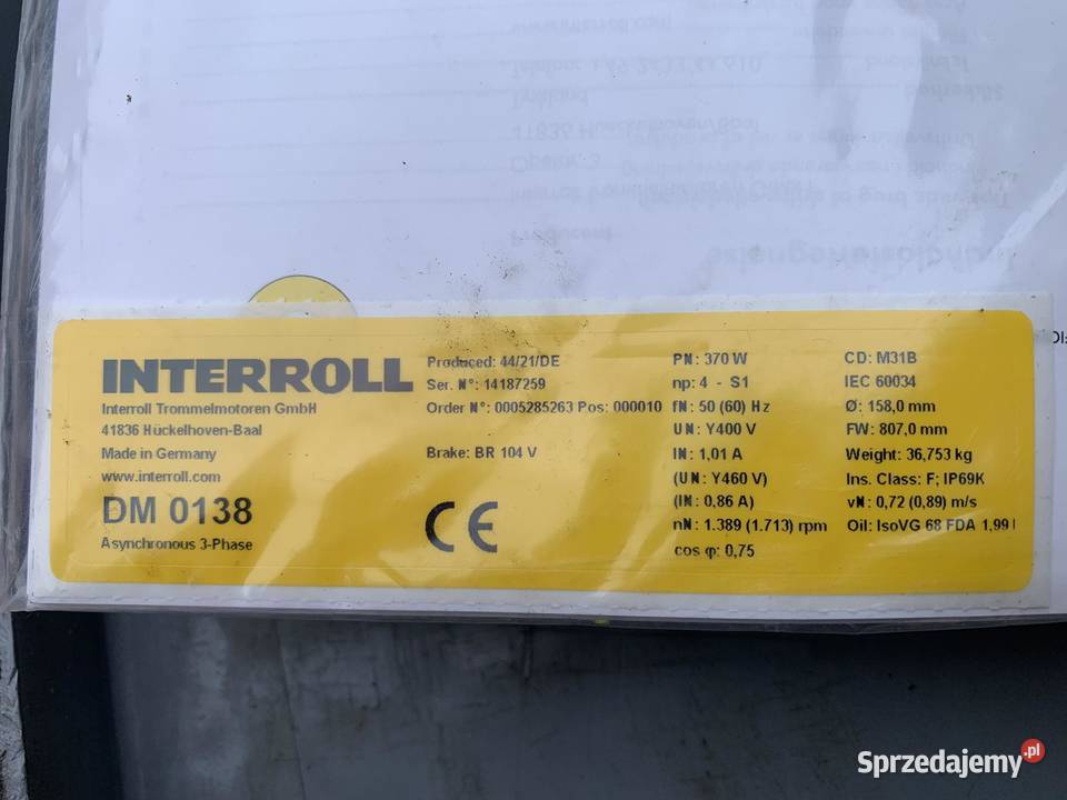 Interroll DM 0138 M31B 370W 158mm x 807 mm 072ms sprzedam