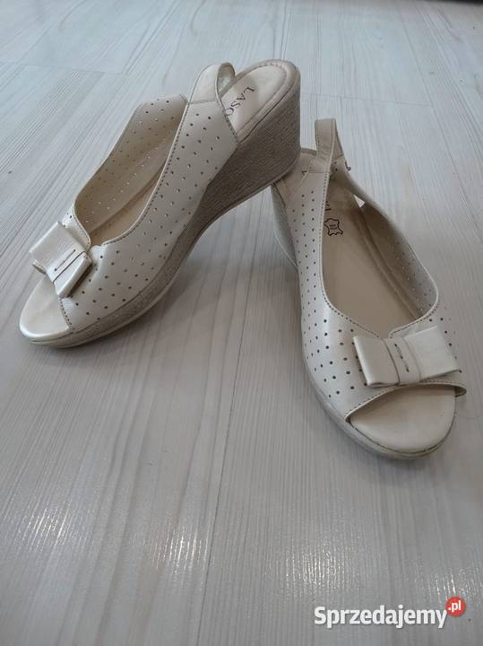 Buty Sandały Skórzane Skóra Naturalna Kremowe Łomża
