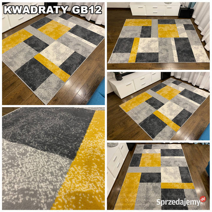 DYWAN 140X200 IDEA KWADRATY ZÓŁTE GĘSTY WŁOS Białystok