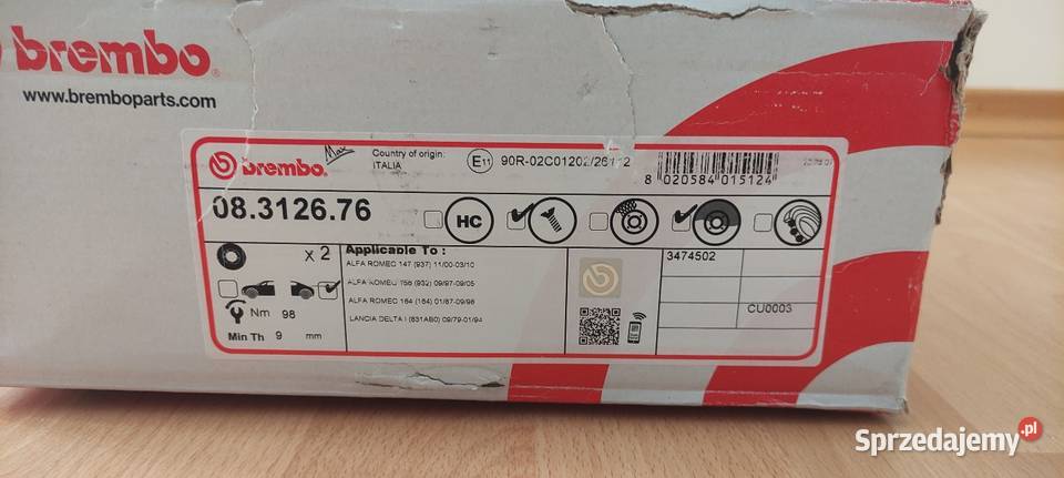 Brembo 08312676 komplet tarcz na tylną oś Alfa Łomża