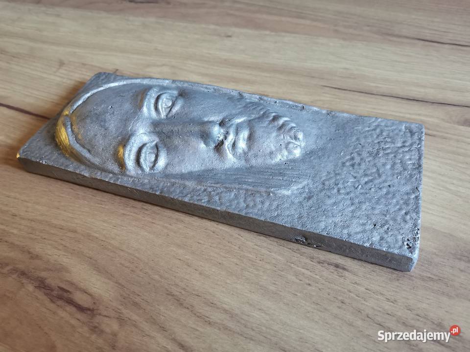 Stara płaskorzeźba metalowy relief Jezus odlew Katowice