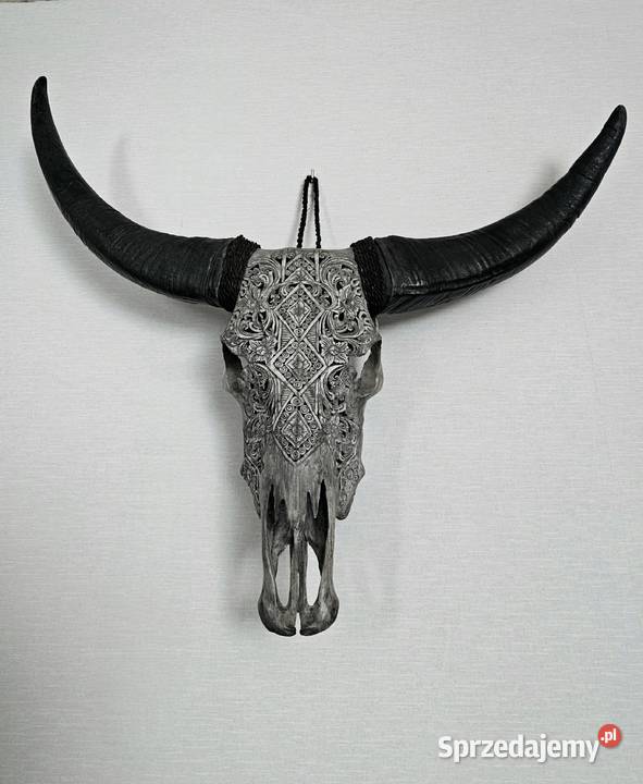 UNIKATRzeźbiona duża czaszka bawoła rękodzieło Wałbrzych