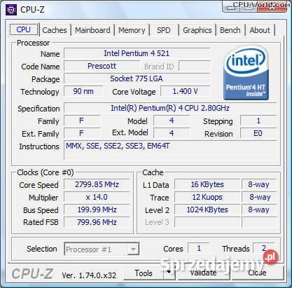 procesor Intel Pentium 4 521 SL8HX Olsztyn sprzedam