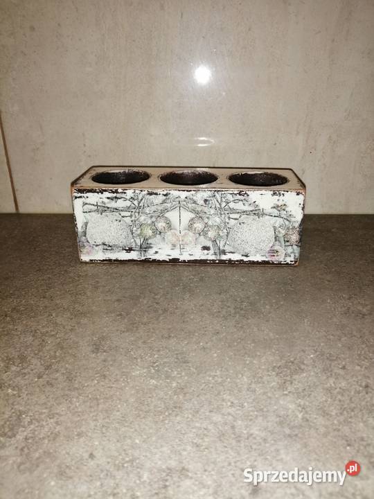 świecznik drewniany na tealighty decoupage Świeczniki śląskie sprzedam