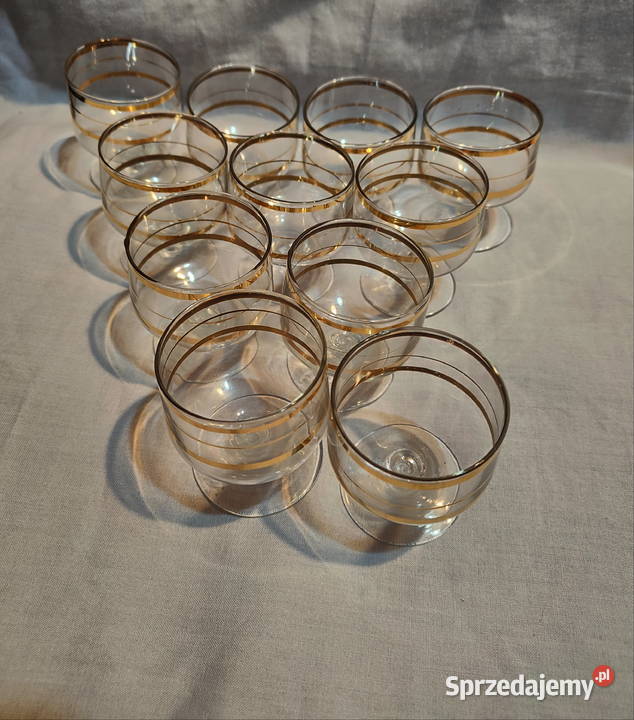 Vintage Kieliszki ze złotymi paskami 55 11 PRL Lublin