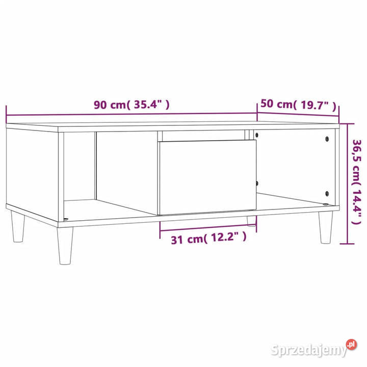 Stolik kawowy czarny 90x50x365 materiał Warszawa