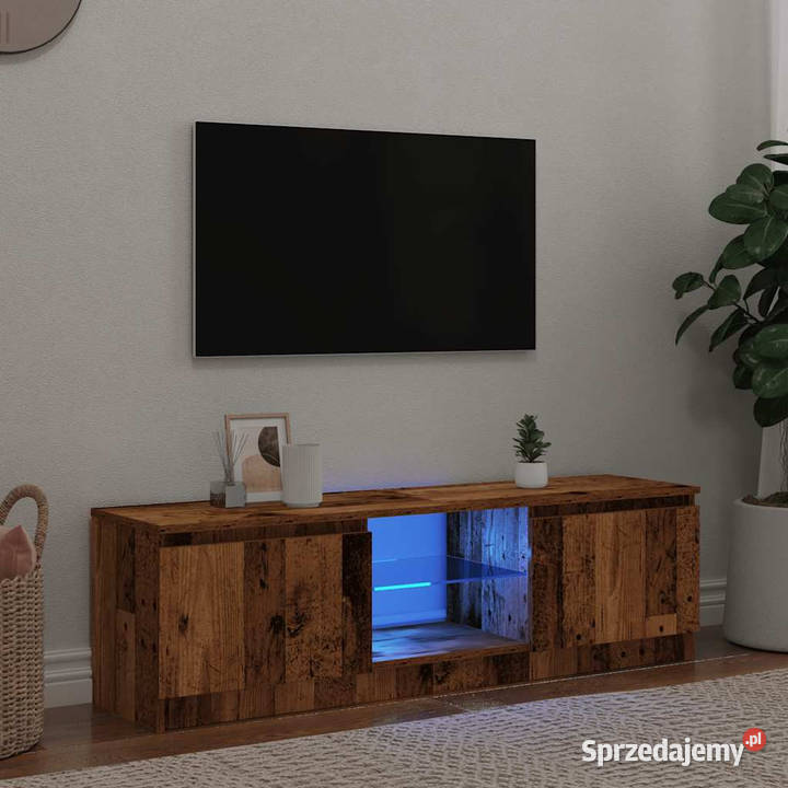 Szafka pod TV z oświetleniem LED stare drewno